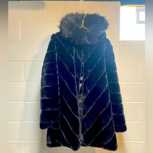Calvin Klein Hooded Faux Fur Coat